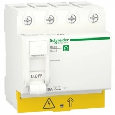 Устройство защитного отключения (УЗО) SCHNEIDER ELECTRIC RESI9 40А 4P 30мА тип AC, R9R51440