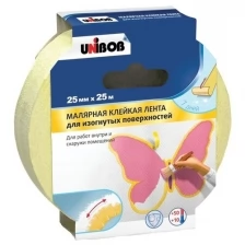 Скотч малярный Unibob, для изогнутых поверхностей, 25 мм x 25 м, желтый