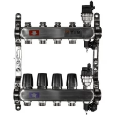 Коллекторная группа без расходомеров и кранов 1", 4 хода , нерж, (квадрат) TIM KBS5004